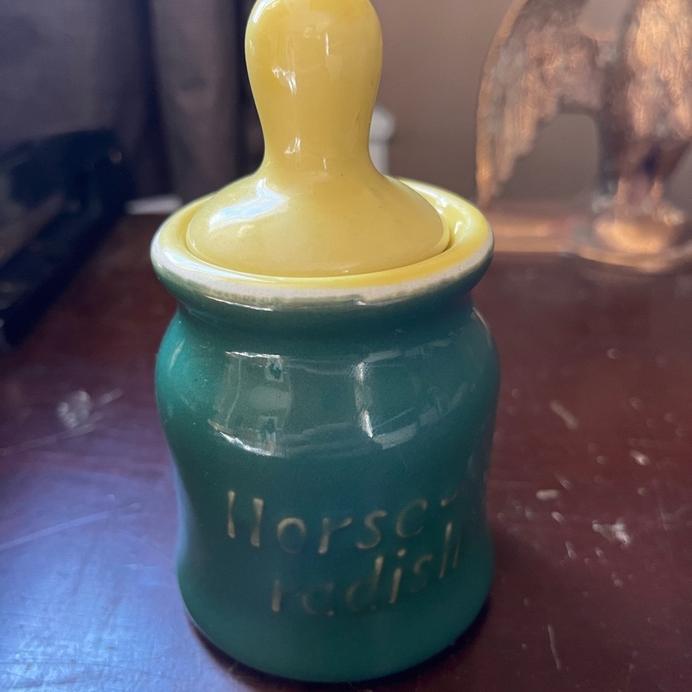 Green and Yellow Ceramic Horseradish Jar